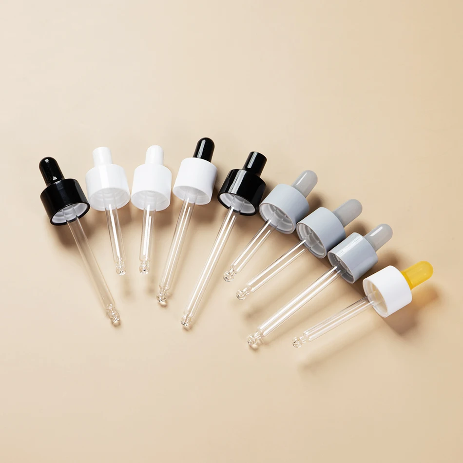 EU-Beauty 18mm 20mm 24mm Smooth White Dropper Cap White Plastic Dropper With Pipette Buna-n Rubber For Glass Bottle