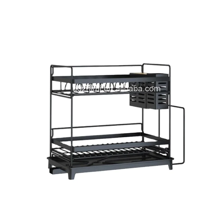 Metal Cup Glass Drainer Storage Dish Dryer Tray Rack With Kitchen Utensil Holder