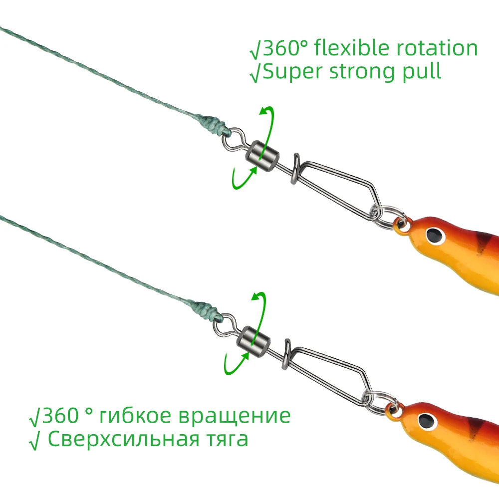 Rolling swivel with T-shape snap fishing swivels connector for fishing hooks accessories