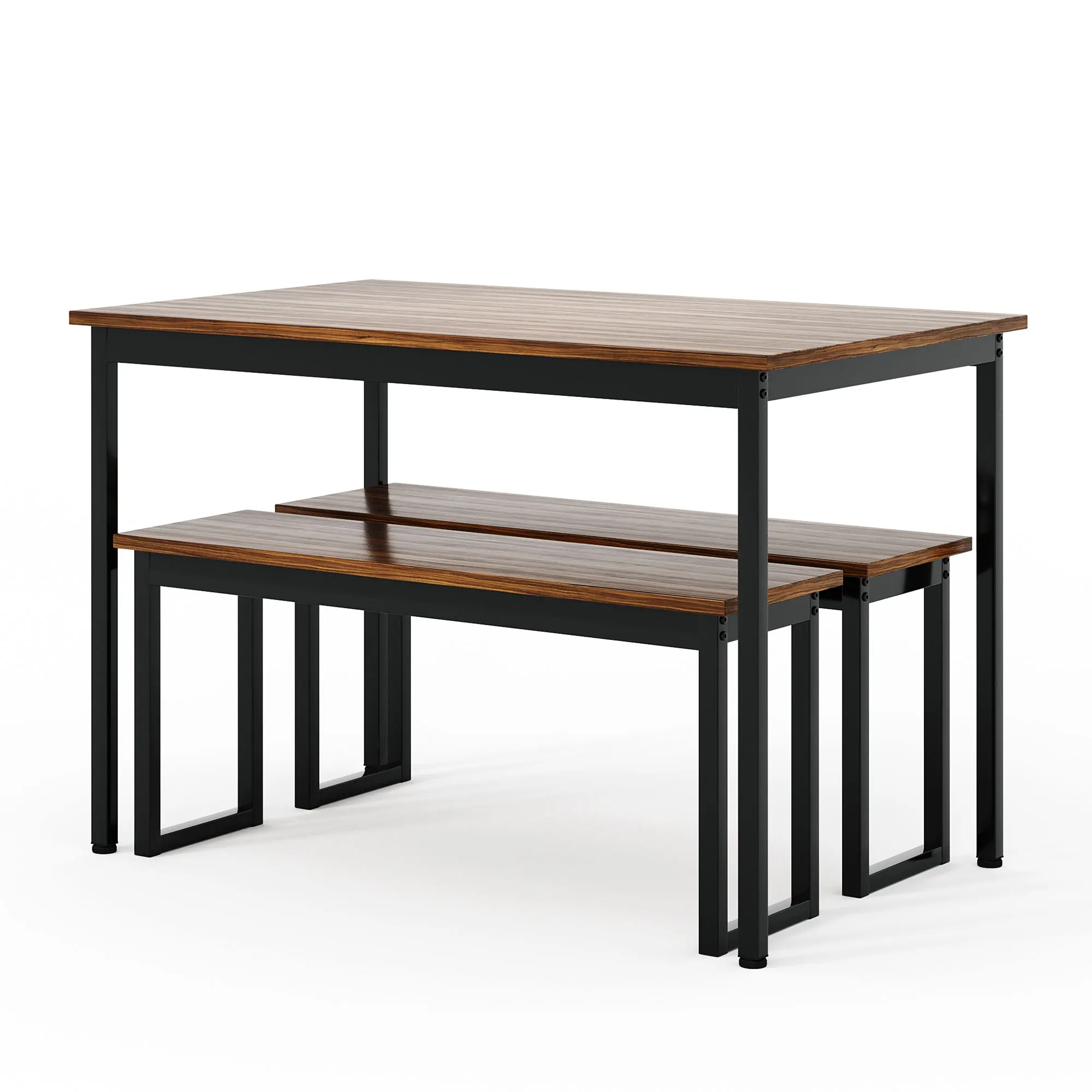 TOPMAX 3-Piece Dining Table Set Kitchen Table with Two Benches, Kitchen Contemporary Home Furniture, Brown