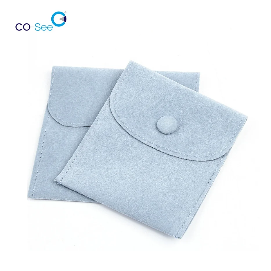 Wholesale Custom Printed Microfiber Velvet Jewelry Bags Envelope Gift Packaging Pouch with Snap Button