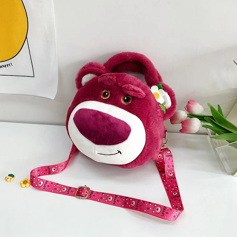 Cute strawberry bear plush cartoon doll handbag Female fashion fashion soft cute girl crossbody bag