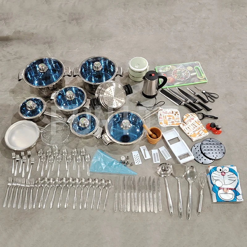 Stock Available Stainless Steel 110 Pcs Cookware Set Kitchen Cooking Pots And Pans With Tools And Utensils