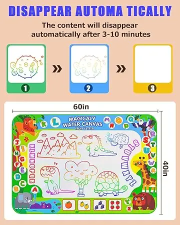 2 in 1 Water Doodle Mat 60 x 40 Inch Extra Large Drawing Mat with Backpack Hopscotch Rug Design on Back Educational Toys Gifts