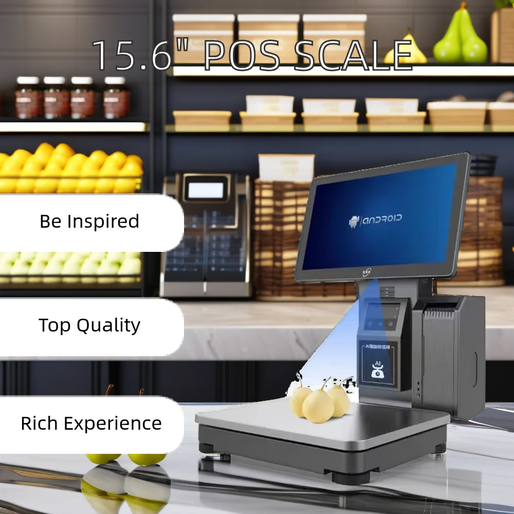 15.6-Inch AI recognition label printing scale Digital Electronic Touch Screen Weighing Scale with Windows POS Cash Register