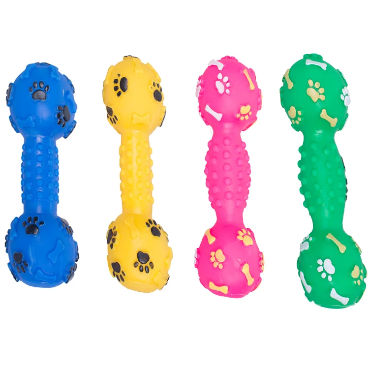Manufacturer wholesale multi colors dumbbell chew squeaky pet dog vinyl toys