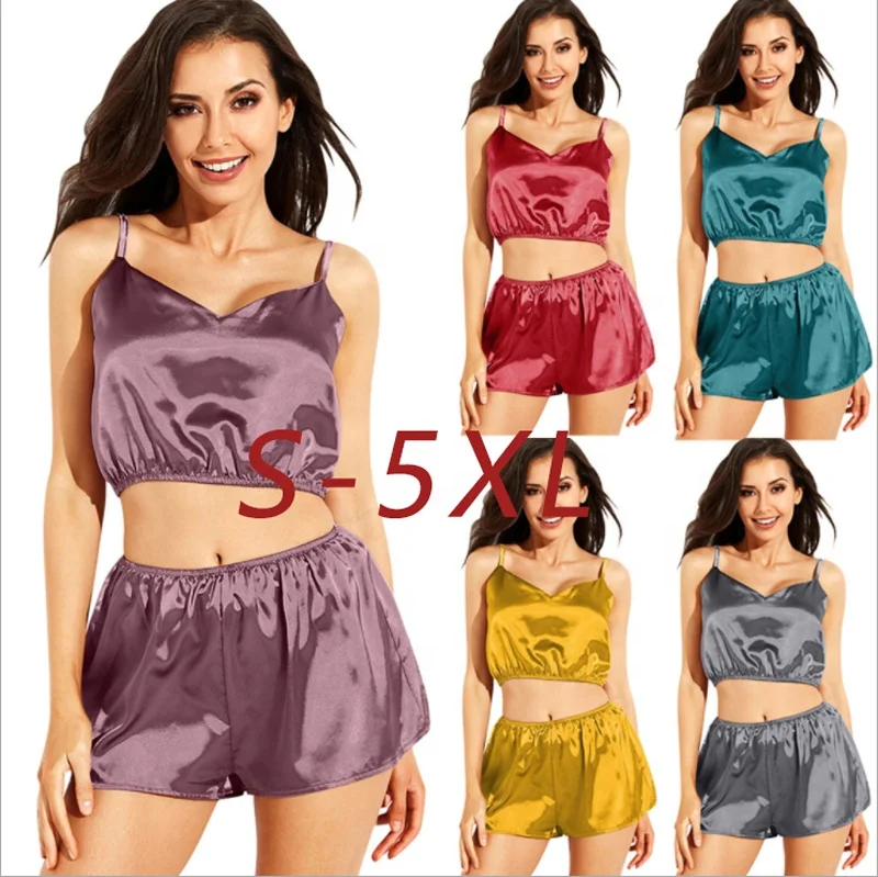 home clothes two piece set Satin cami Camisole And Short Pajamas For Ladies Shorts Pj Set Women Sleepwear