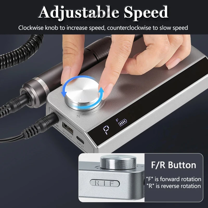 2024 Rechargeable 35000RPM Nail Drill Portable E-File with Long Life Battery Electric Tool for False Nail Extension Nail Gel