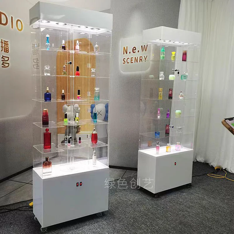 Acrylic rotating jewelry display case cosmetics glass perfume display cabinet