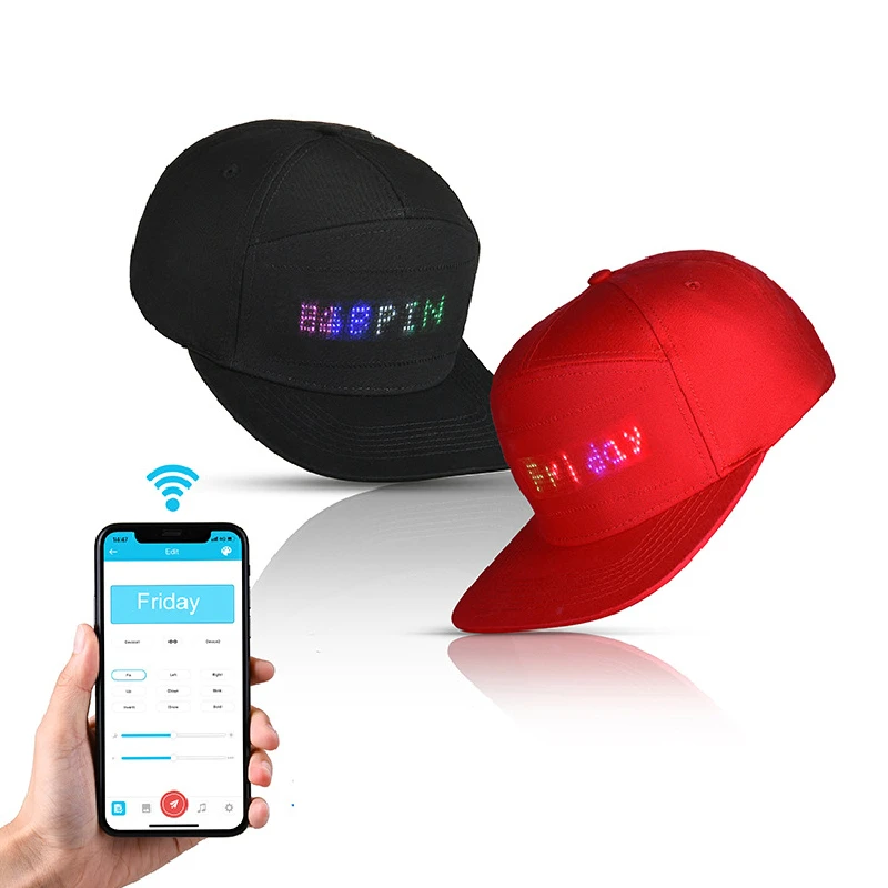 Street Flashing Light up Sports Travel APP Controlled Programmable Scrolling Message Baseball Cap Hat with LED Display