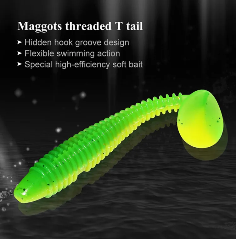 Wholesale Nice price 60mm 1.2g T tail soft plastic sinking fishing lure for fish