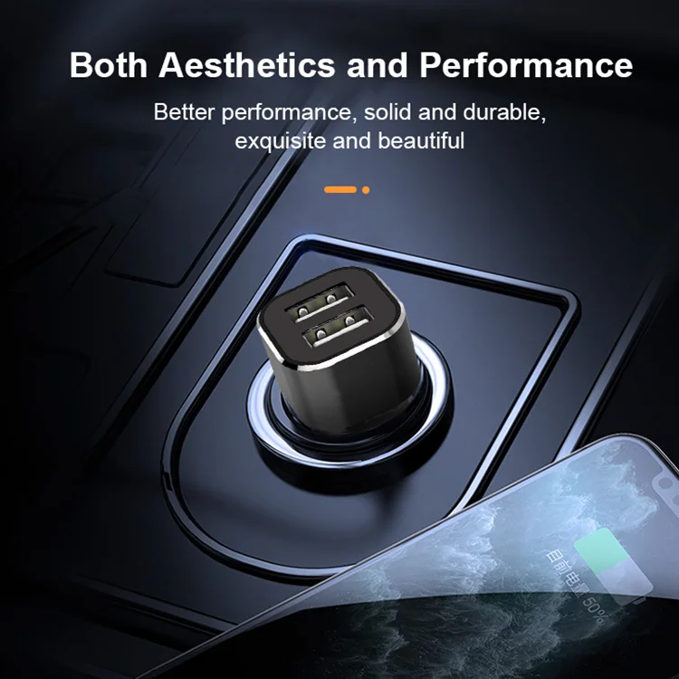 Dual-port on-board car charger fast charging power supply intelligent USB vehicle charger universal mobile phone charger