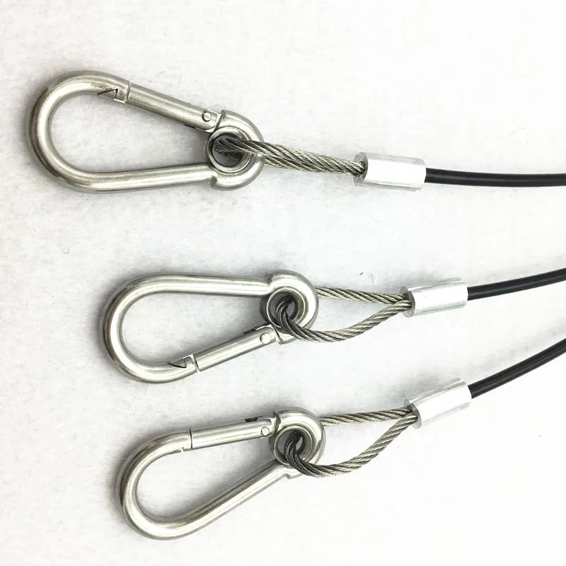 OEM wholesale Outboard Safety Hanging Galvanized Steel Black Plastic Coated Cable Safety Wire With Heavy Duty Snap Carabiner