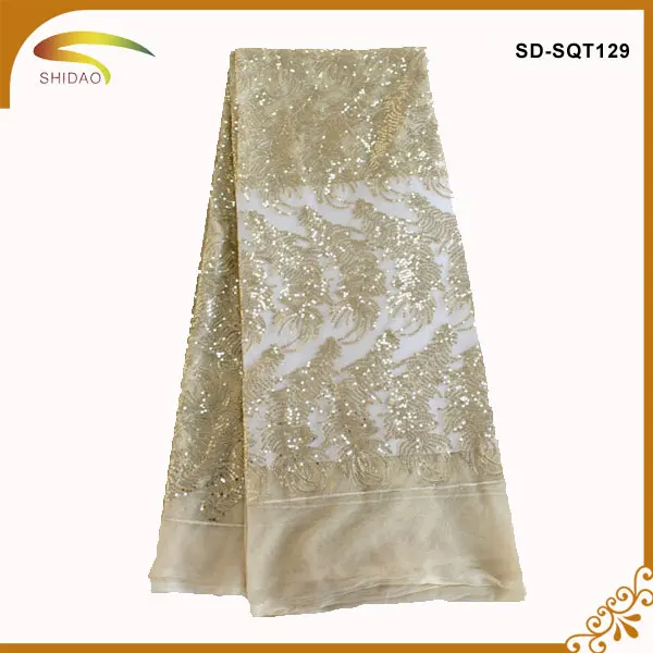 shidao french flower sequins wedding dress lace fabric for curtains