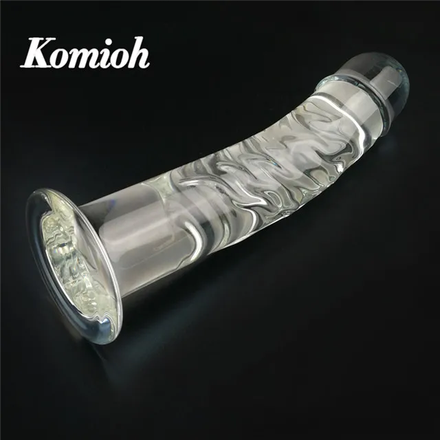 Komioh low price wholesale Large long thick real penis chinese dildos crystal galss sex toys clear dildo