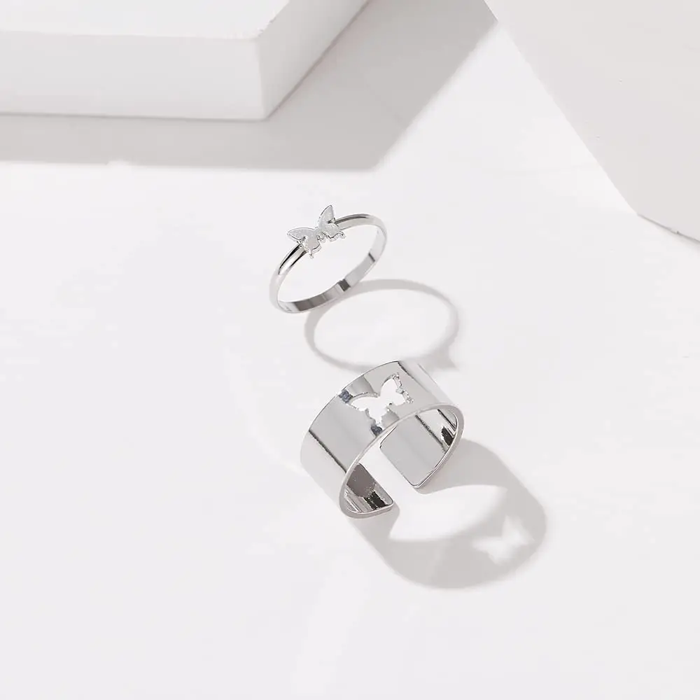 women men wedding finger jewelry18k gold plated adjustable butterfly couple rings jewelry set