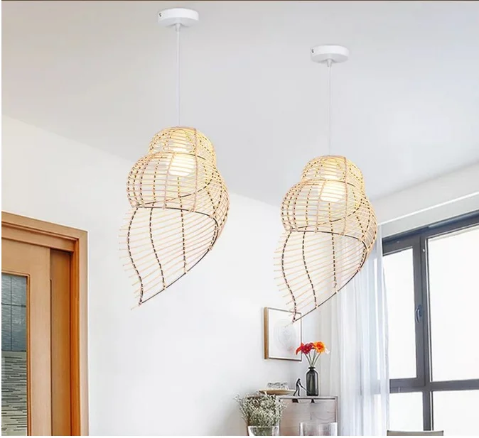 
Bamboo Retro Pendant Light handmade Wicker Rattan Lamp Modern Natural Conch Design Weave Lamp 