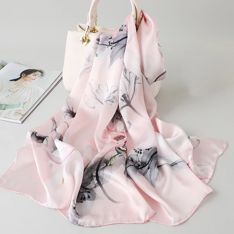 high quality 100% mulberry silk scarf hijab shawls 12/16/19mm silk print scarf for women
