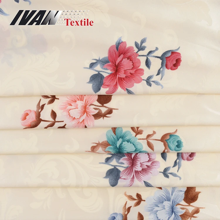 Stretch elegant 97% polyester 3% spandex woven sustainable flower soft floral print jacquard satin fabric for sleepwear