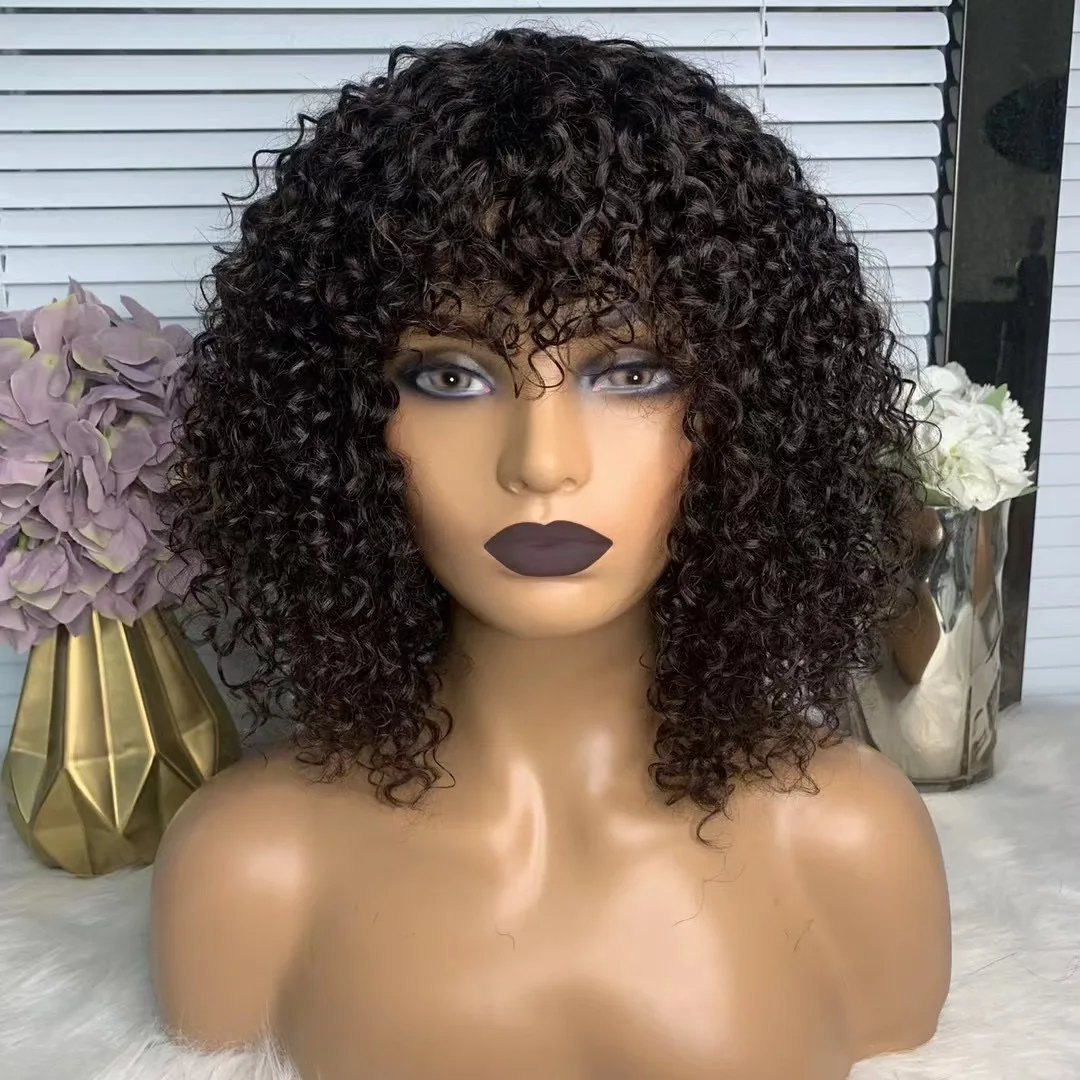 Human Hair Natural Color Machine Made Curly Bob Wig 11 inches 150% Density Human Hair Machine made Bob Wig For Black Women