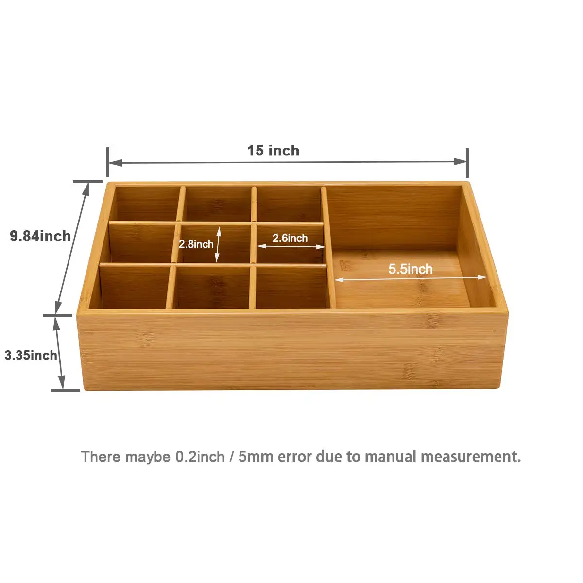 Bamboo 10 Compartment Belt Organizer Drawer Small Clothes Organizer Multifunctional Wooden Storage Organizer with Dividers