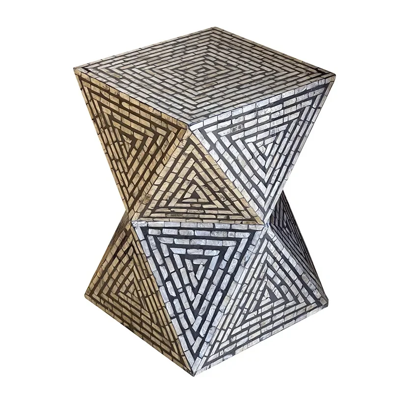 Grid Inlay Coffee Table Wood Side Table Console End Table for Living Room Furniture Modern Design 2024 Home Decoration Items