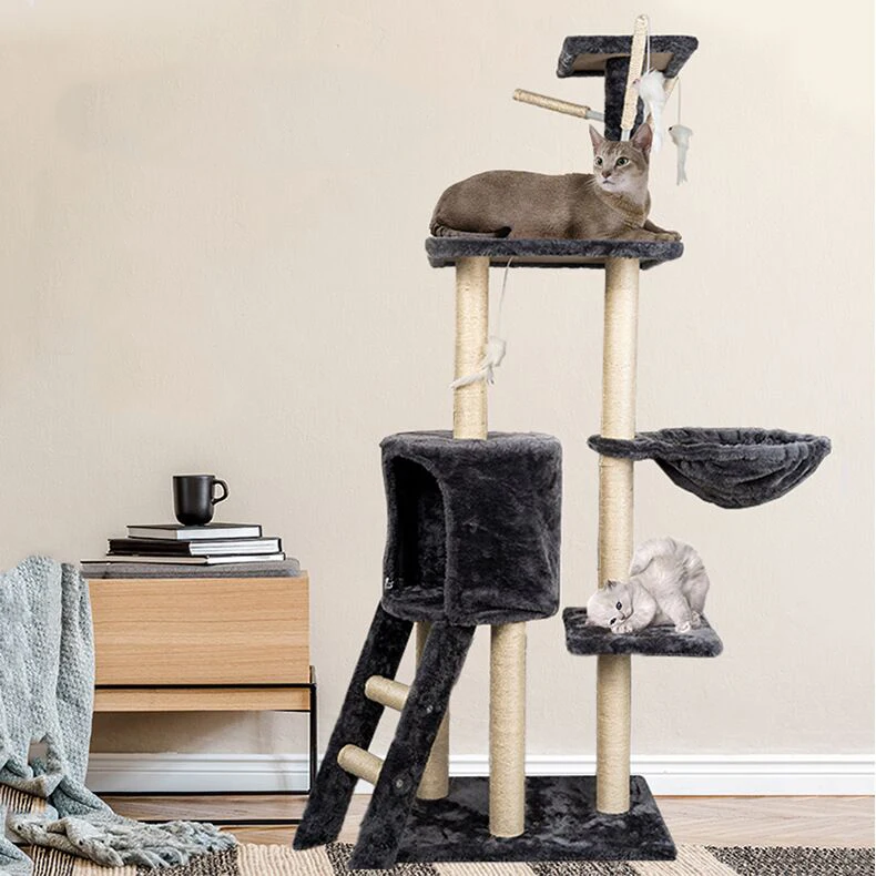 Selling Ladder Post Climbing Furniture Scratching Wooden Big Cat Tower Condo Tree