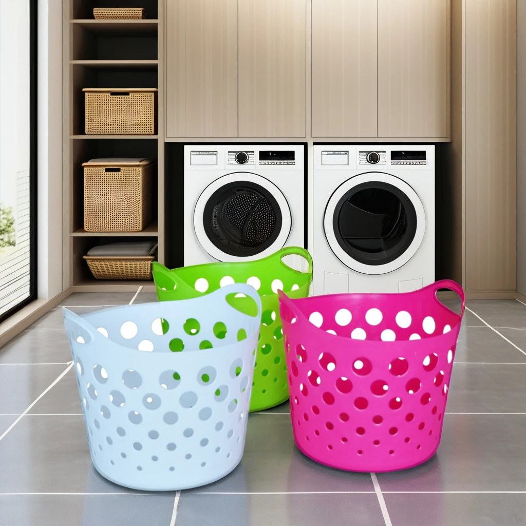 Bathroom washing toy vanity clutter organization dirty clothes storage boxes Hanging  Double Handle soft plastic Laundry Baskets