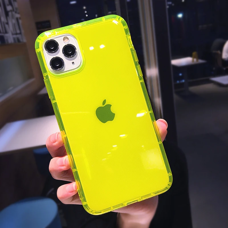  Флуоресцентный неоновый бампер жесткий задний Чехол Для Телефона iPhone 12 11 Pro Max X XS XR 7 8Plus