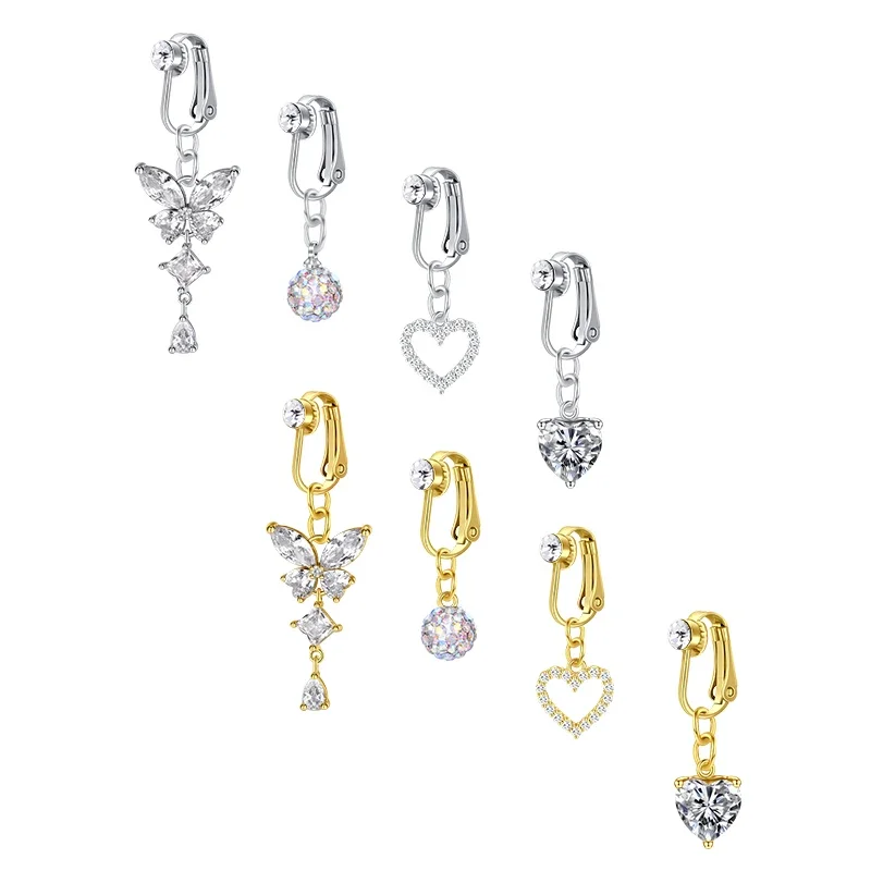 Non Piercing Body Jewelry Fake Belly Button Ring Butterfly Navel Piercing False Body Piercing Jewelry