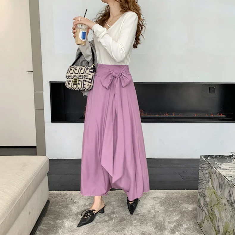 Korean style high waist half-length temperament bandage elastic waist mid-length large swing a-line umbrella skirt women