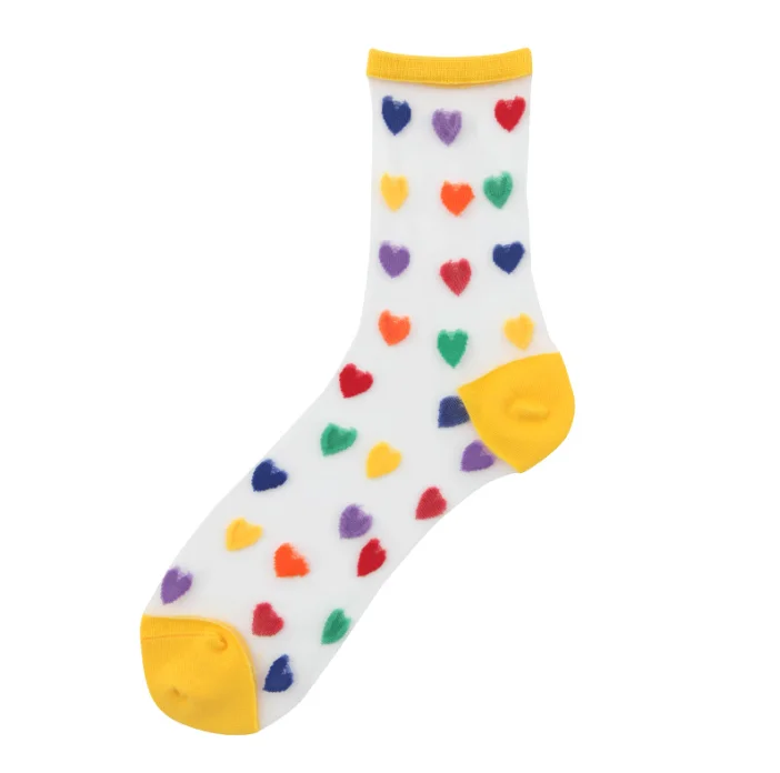 Womens summer thin sexy heart shape sheer socks lady polka dot transparent crystal short ankle spot silk socks