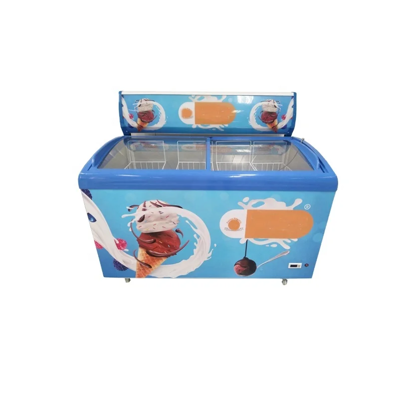 SD-158Y 158L cooler and fridge open top refrigerator chest curved glass door showcase Commercial ice cream lpg gas freezer