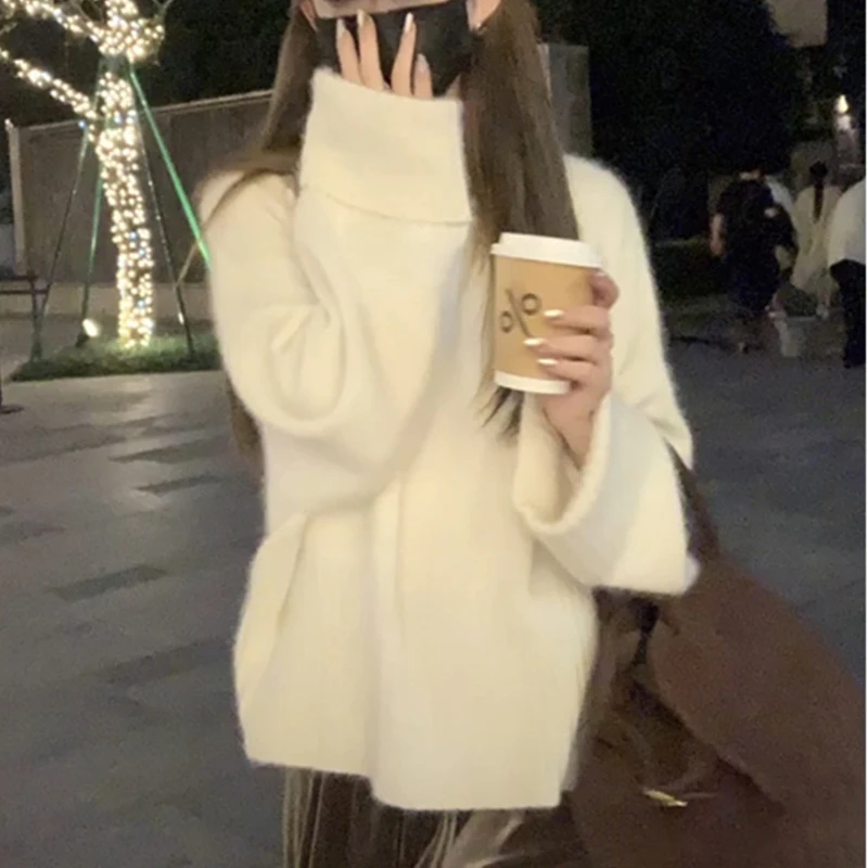 Knitwear manufacturer Cotton Knitted Pullover casual round neck white solid cashmere knit custom sweater for women