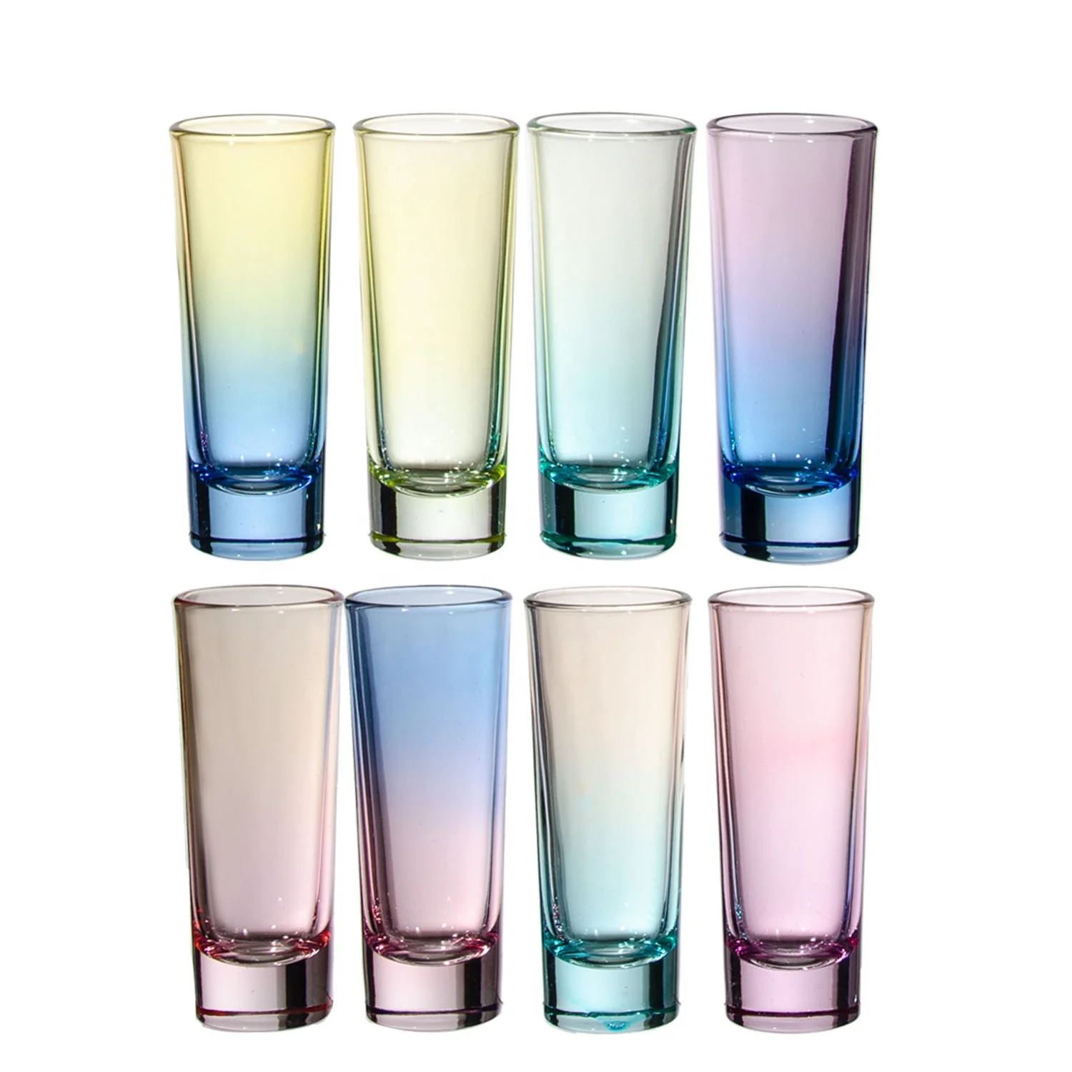 Custom Barware Small Long Thick bottom colored mini tumbler shot glass Liquor 2 oz shot glasses with logo for tourist souvenir