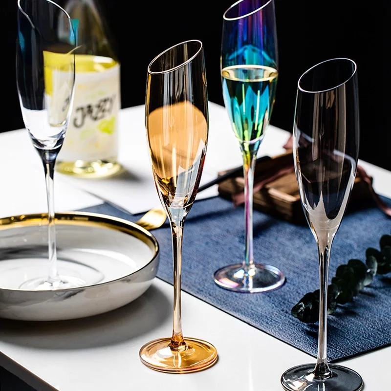 New Style Hot Selling Colored Glass Tumblers Party Wedding Drinkware Gifts Colorful Champagne Glass Flute