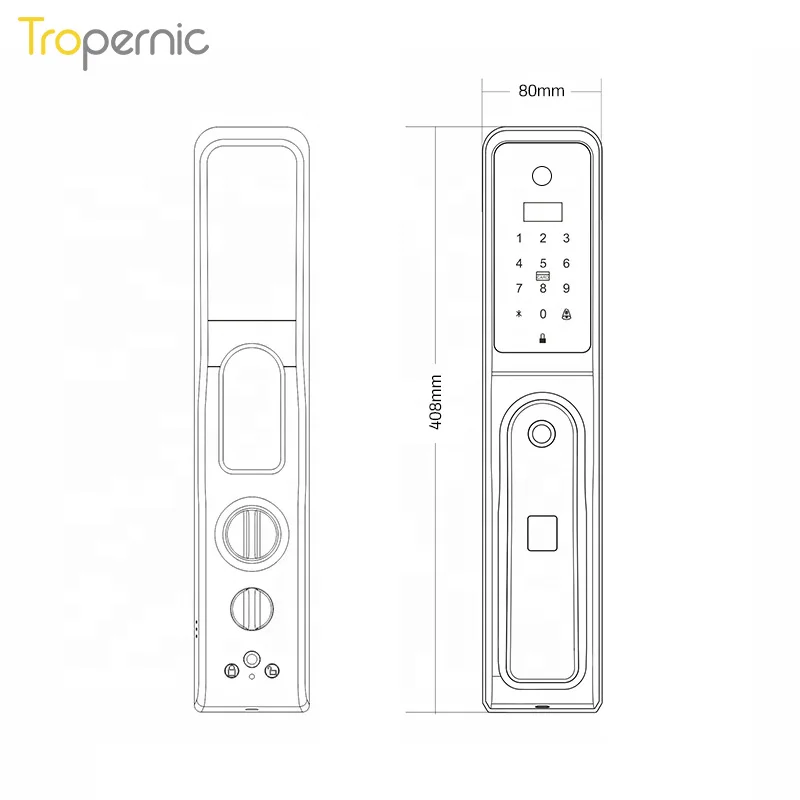 Security Automatic Wireless Password Card Tuya App Smart Fingerprint Door Lock With Cats Eye Camera
