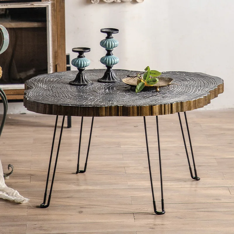 High Quality Custom Luxury Center Indoor Nature Wood Durable Irregular Coffee Table With Metal Legs