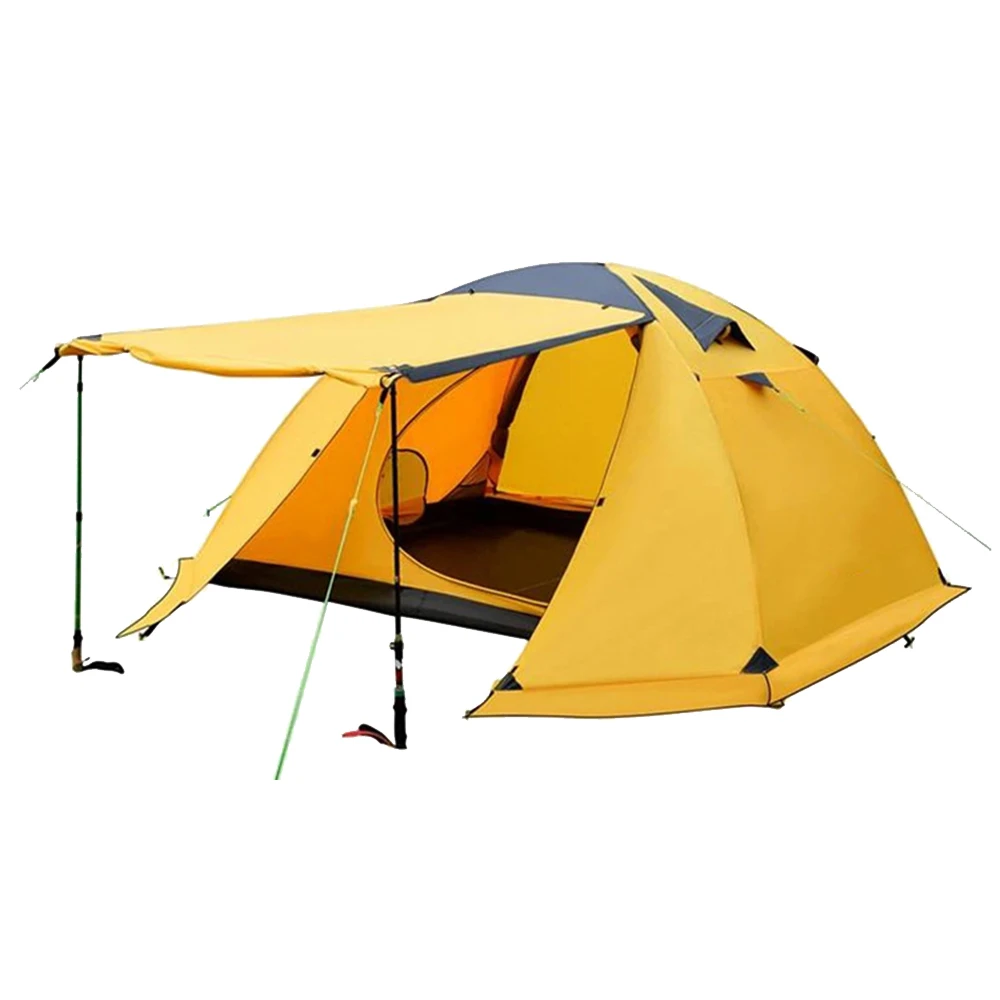 Outdoor 4 person trekking rainproof warm aluminum pole double decker camping tent