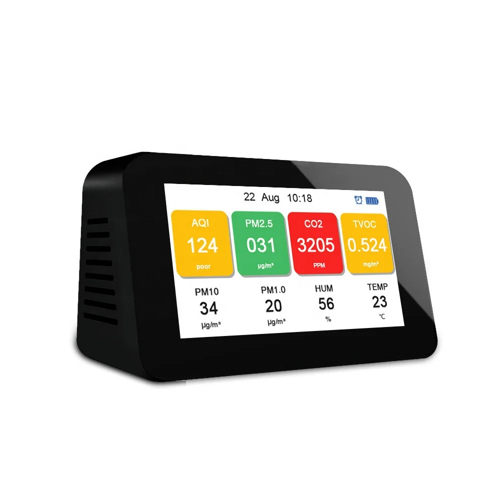 Настольный монитор качества воздуха 3000 мАч перезаряжаемый PM2.5 PM1.0 PM10 TVOC CO2 детектор газа LCD AQI