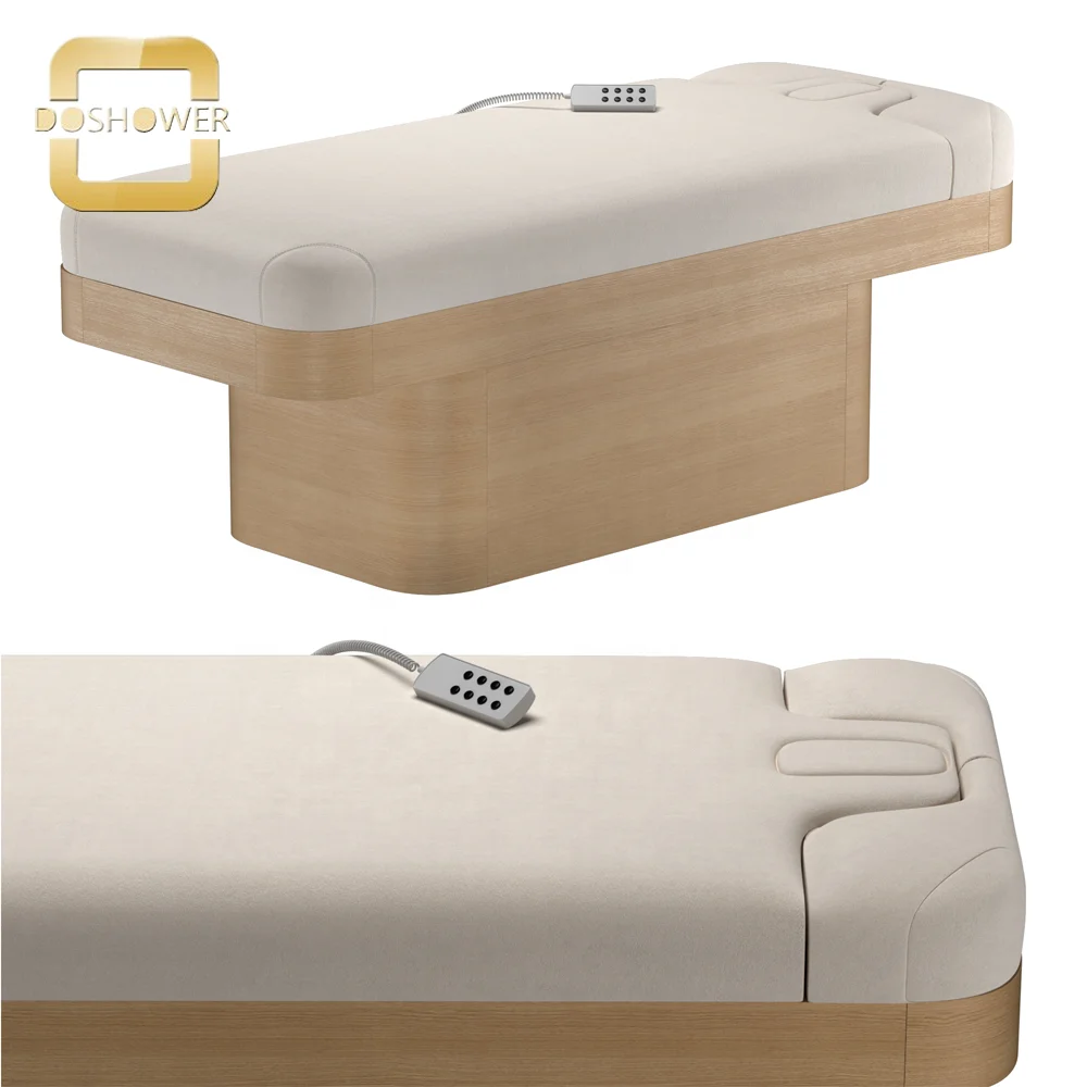 electric massage bed wooden base with headrest adjustable facial bed for spa bed massage table supplier