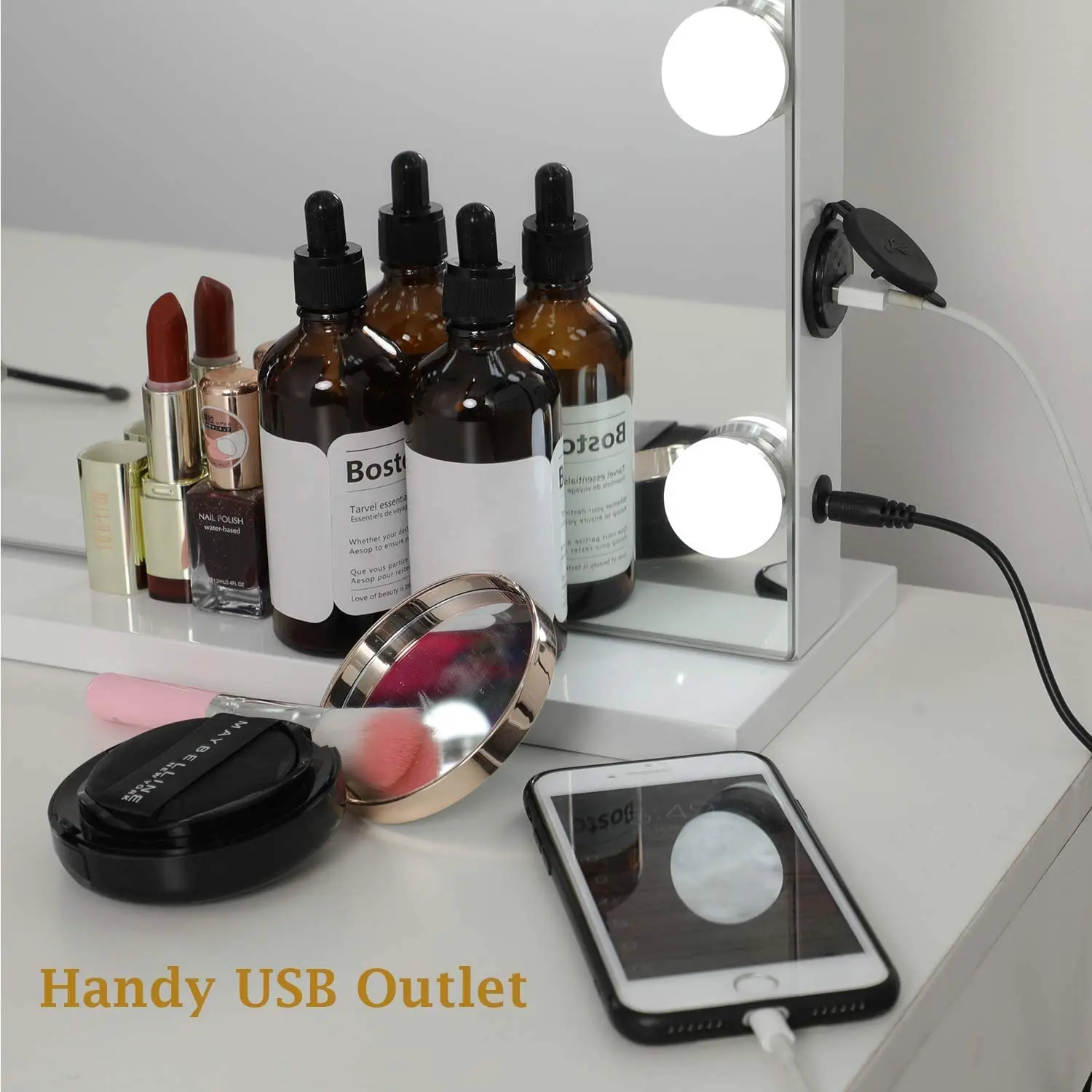Beauty dressing table lighted  furniture vanity mirror touch sensor switch hollywood makeup mirror with LED bulbs