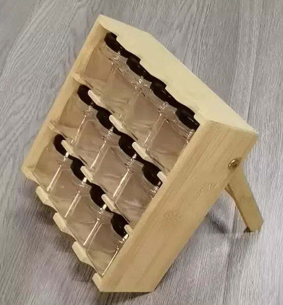 space-saving,12-Cube Bamboo Inspirations Spice Rack with glass jars Shelf Organizer can stand and hang on the wall