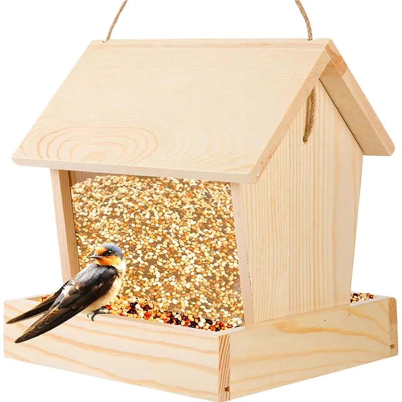 pet furniture Wooden Bird Feeders for Outdoors Visible Bluebird Feeder with Roof Open bird House Style Hanging Bird Feeder