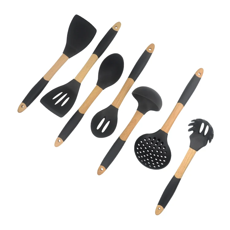 Wholesale Black Six 6 Pieces Kitchenware Baking Cooking Tools Silicone Kitchen Utensils Set (1600264057746)