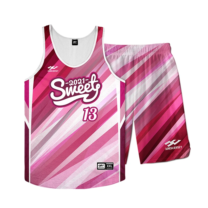 Quick Dry Breathable Customized Reversible Boys Polyester Basketball uniform Sets basketball jersey design color pink