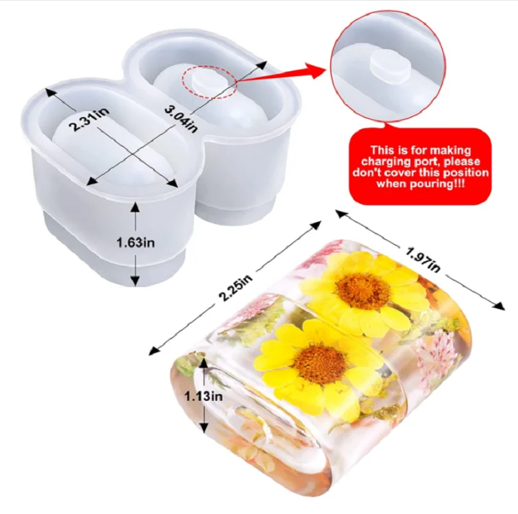 Crystal Epoxy Resin Casting Molds for DIY Protective Earphone Case Cover silicone resin mold suitable for aairpots