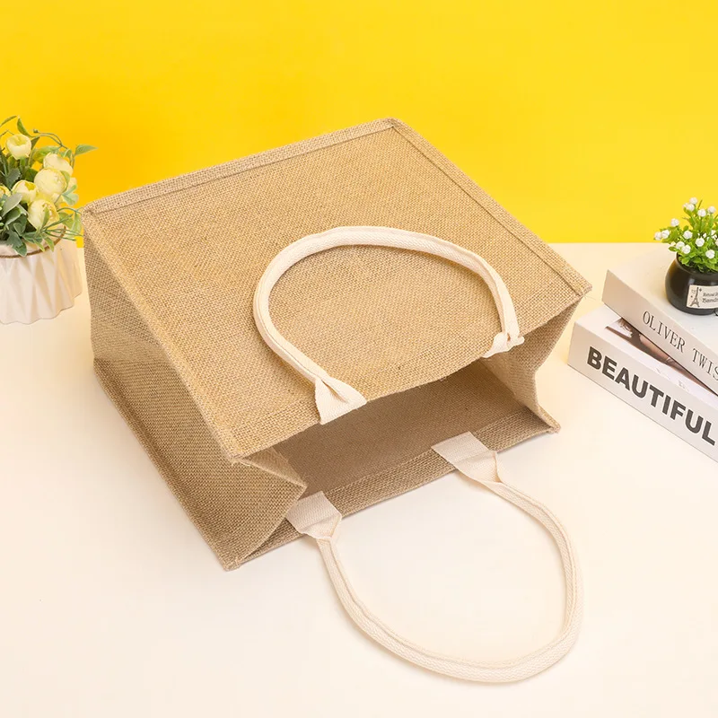 Natural Burlap Handbag Shoulder Travel Beach Reusable Grocery Shopping Bags Jute Bag Tote