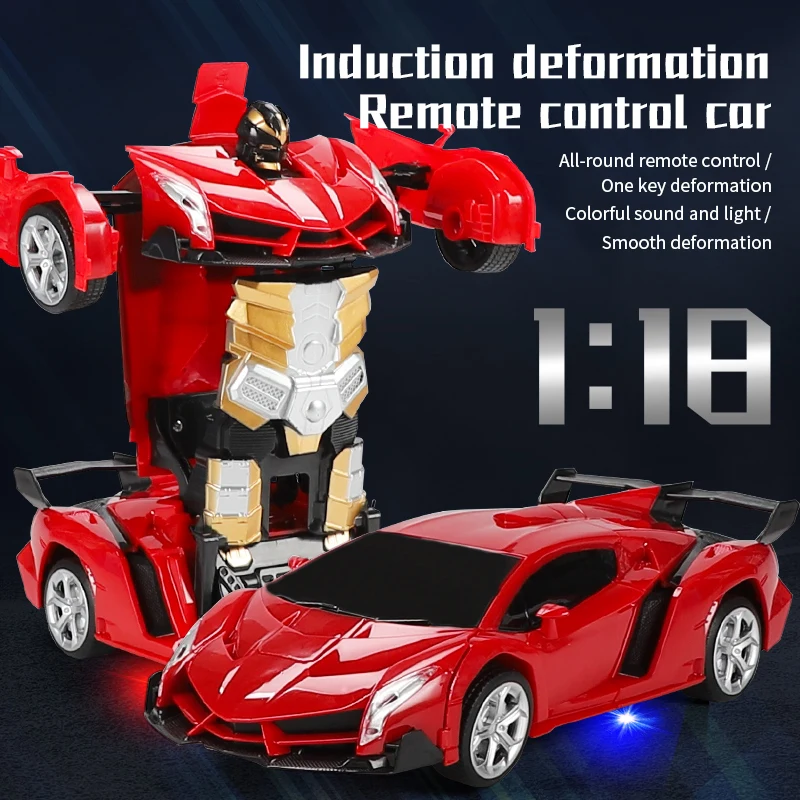 Kids One-key Deformation Car Toys 360 Degree Rotation Automatic Transform Robot Plastic Model Car Channel Power Battery