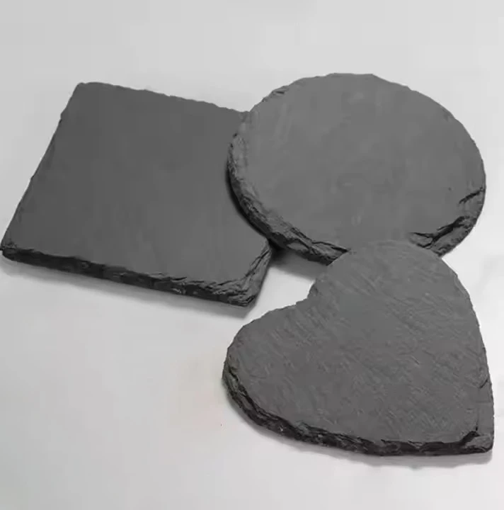 10*10cm Non-Slip Sublimation Slate Coaster Square Round Heart Slate Coaster Sets  Engraving Drink Slate Stone Bulk Coasters